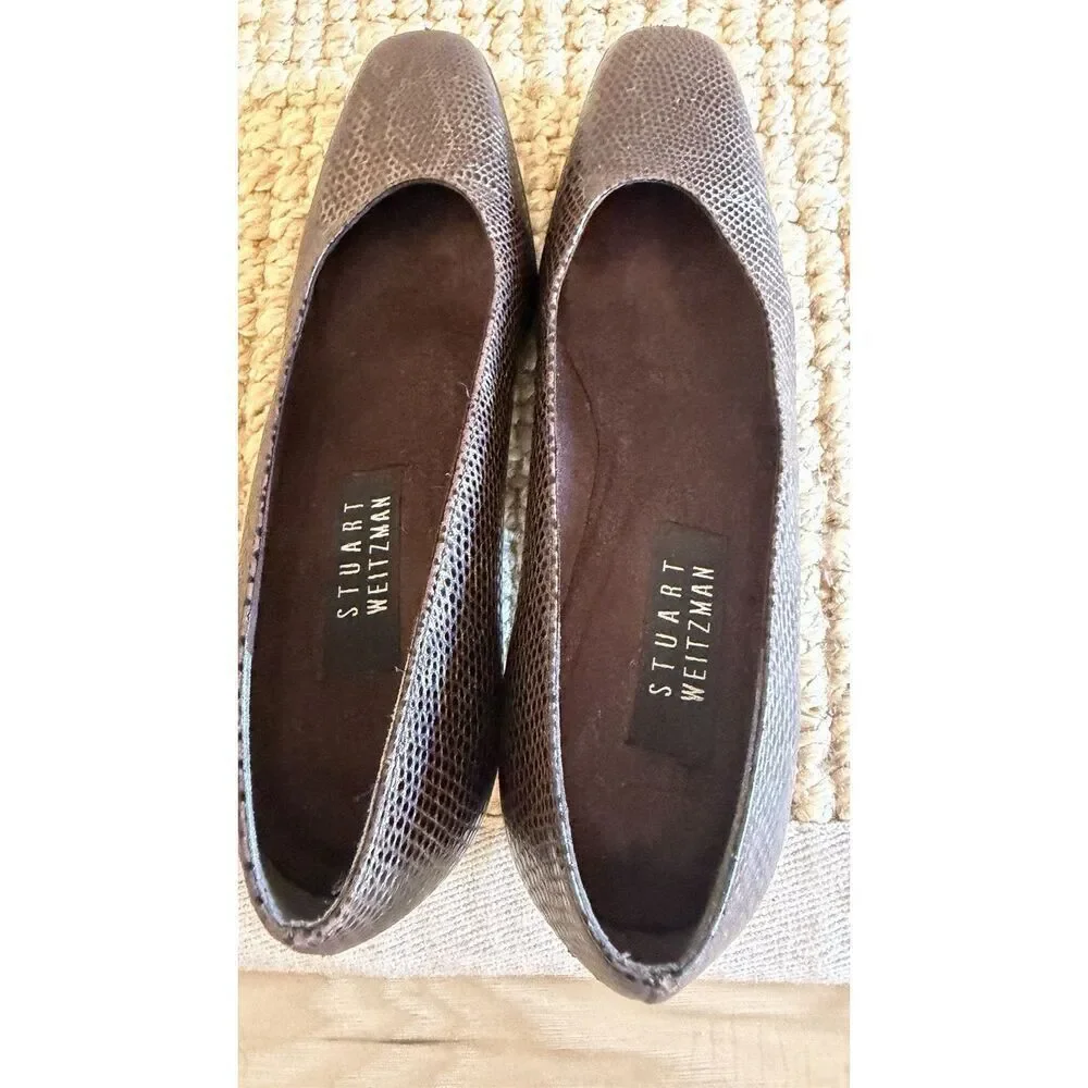 Vintage Stuart Weitzman Brown Lizard Embossed Block Heels